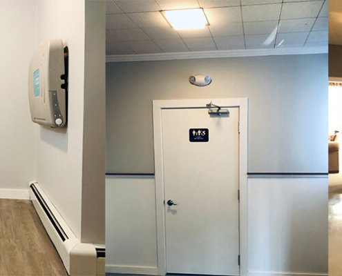 photos showing progress of handicap bathroom renovation